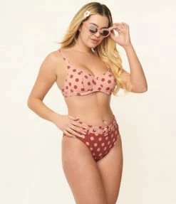 Kingdom & State Dusty Pink & Burgundy Polka Dot Swim Top Swimwear