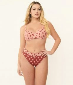 Kingdom & State Dusty Pink & Burgundy Polka Dot Swim Top Swimwear