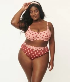 Kingdom & State Plus Size Dusty Pink & Burgundy Polka Dot Swim Top Swimwear