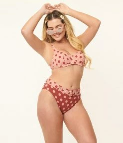 Kingdom & State Burgundy & Dusty Pink Polka Dot Swim Bottoms Swimwear