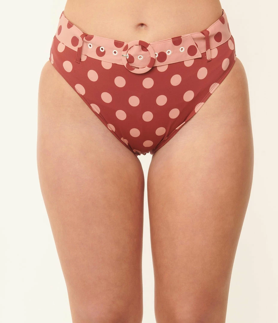 Kingdom & State Burgundy & Dusty Pink Polka Dot Swim Bottoms Swimwear
