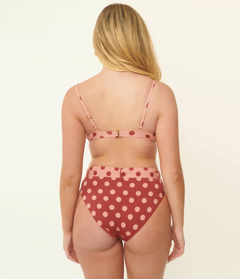 Kingdom & State Burgundy & Dusty Pink Polka Dot Swim Bottoms Swimwear