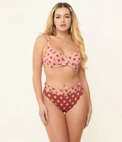 Kingdom & State Burgundy & Dusty Pink Polka Dot Swim Bottoms Swimwear