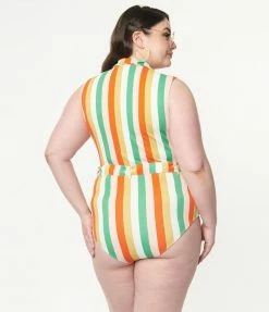 Swimwear Kingdom & State Plus Size Multi Stripe One Piece Swimsuit