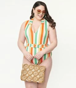 Swimwear Kingdom & State Plus Size Multi Stripe One Piece Swimsuit