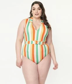 Swimwear Kingdom & State Plus Size Multi Stripe One Piece Swimsuit