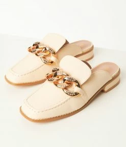 Mata Group Cream & Rhinestone Loafer Mule 1980s & 1990s