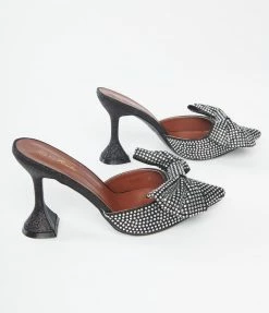 Mata Group Black Glitter & Silver Rhinestone Bow Heels