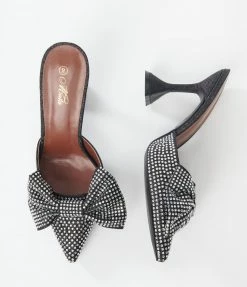 Mata Group Black Glitter & Silver Rhinestone Bow Heels