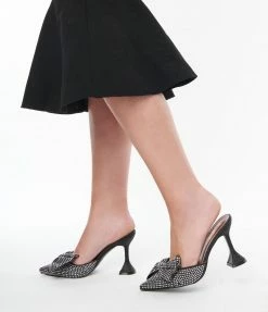 Mata Group Black Glitter & Silver Rhinestone Bow Heels