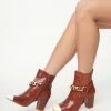 Mata Group Shoes Brown Reptile Embossed & Gold Toe Booties
