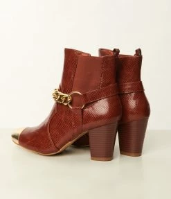 Mata Group Shoes Brown Reptile Embossed & Gold Toe Booties