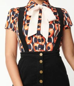Smak Parlour Navy & Red Chain Print Power Play Blouse