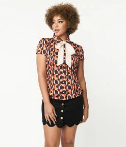 Smak Parlour Navy & Red Chain Print Power Play Blouse