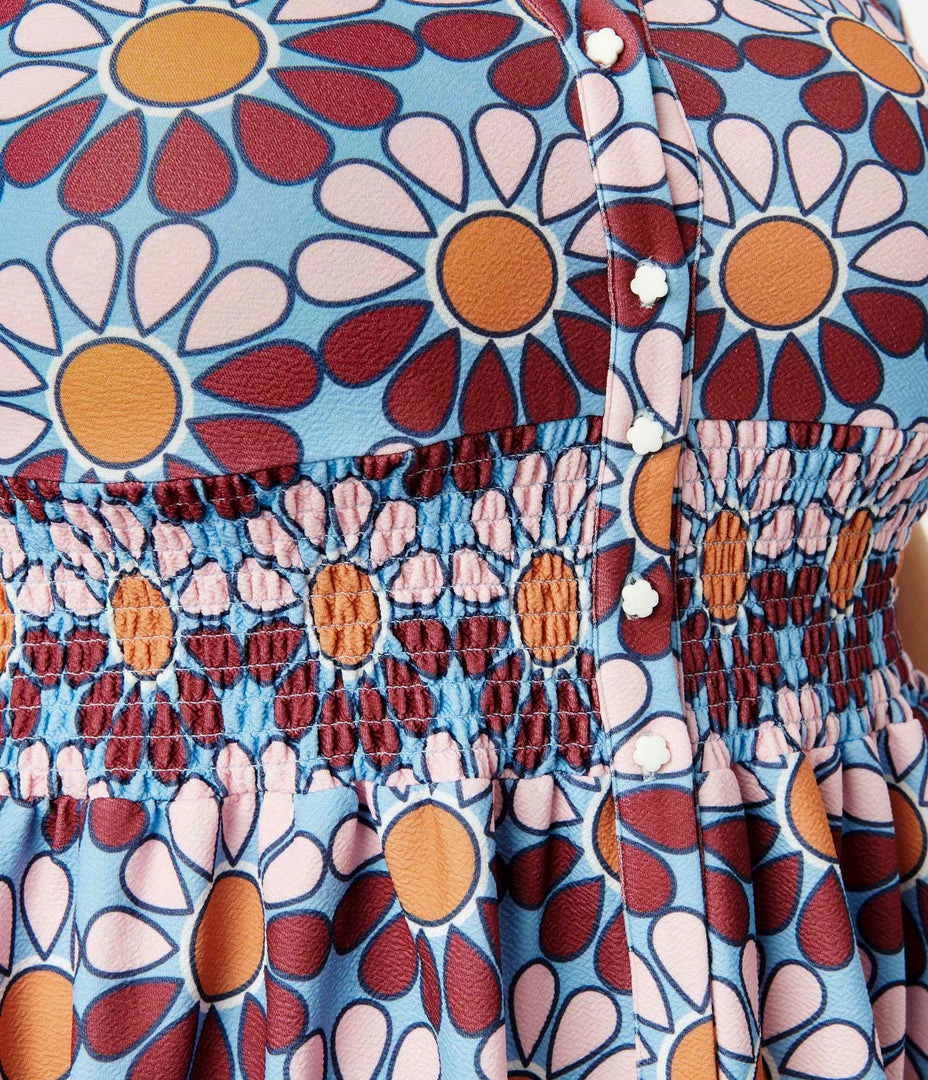 Smak Parlour Plus Size Blue & Pink Flower Power Babydoll Blouse