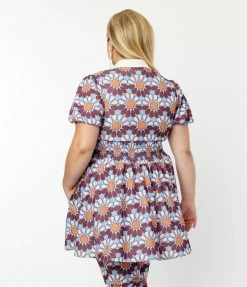 Smak Parlour Plus Size Blue & Pink Flower Power Babydoll Blouse