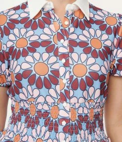 Smak Parlour Blue & Pink Flower Power Babydoll Blouse Collections