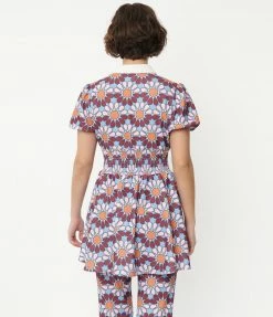 Smak Parlour Blue & Pink Flower Power Babydoll Blouse Collections