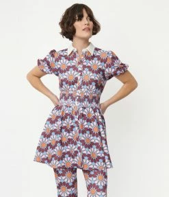 Smak Parlour Blue & Pink Flower Power Babydoll Blouse Collections