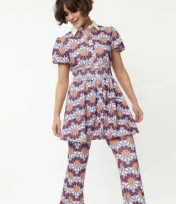 Smak Parlour Blue & Pink Flower Power Babydoll Blouse Collections