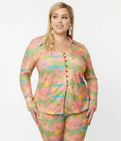 Tops Unique Vintage Plus Size Walk In The Park Print Blouse