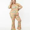 Bottoms Unique Vintage Plus Size Walk In The Park Print Flare Pants