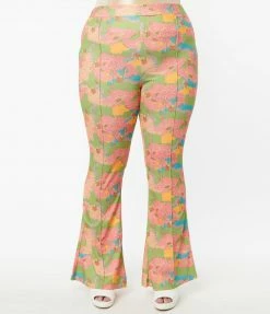 Bottoms Unique Vintage Plus Size Walk In The Park Print Flare Pants