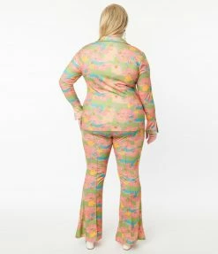 Bottoms Unique Vintage Plus Size Walk In The Park Print Flare Pants