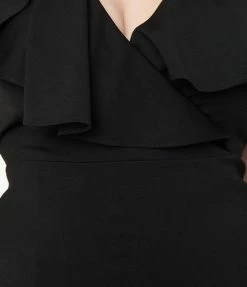 Unique Vintage Plus Size Black V-Neck Ruffle Wiggle Dress Unique Vintage Brand