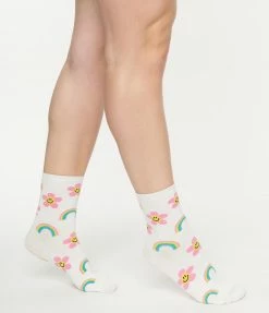 FAME Accessories Rainbow & Florals Crew Socks