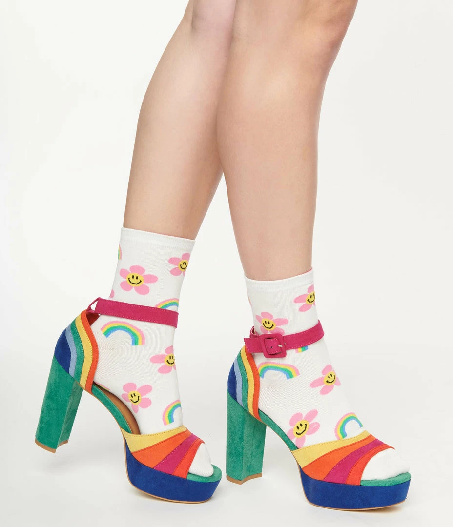 FAME Accessories Rainbow & Florals Crew Socks