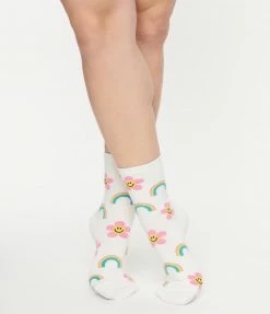 FAME Accessories Rainbow & Florals Crew Socks