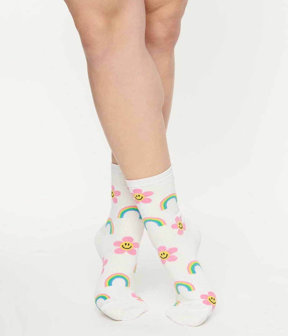 FAME Accessories Rainbow & Florals Crew Socks