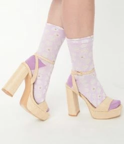 FAME Accessories Purple & White Daisies Crew Socks