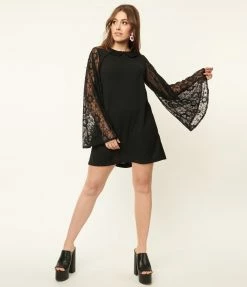 Smak Parlour Black & Lace Sleeve Mini Dress