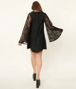 Smak Parlour Black & Lace Sleeve Mini Dress