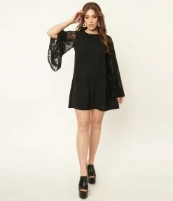 Smak Parlour Black & Lace Sleeve Mini Dress