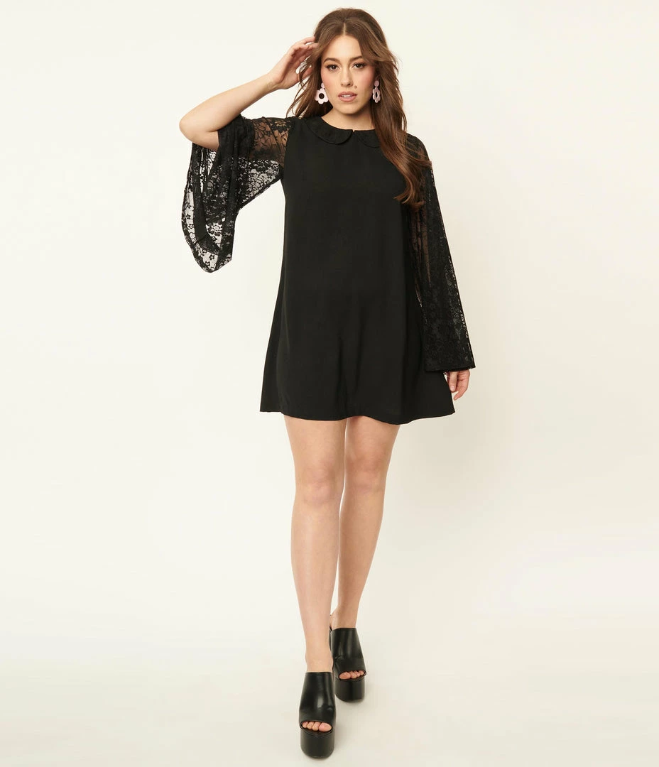 Smak Parlour Black & Lace Sleeve Mini Dress