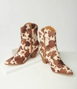 Mata Group Tan & Cream Cow Print Calf Hair Boot Shoes