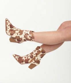 Mata Group Tan & Cream Cow Print Calf Hair Boot Shoes