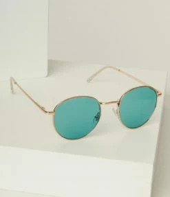 AJ Morgan Eyewear (B2B Wholesale) Swim Accessories Gold & Teal Round Sunglasses
