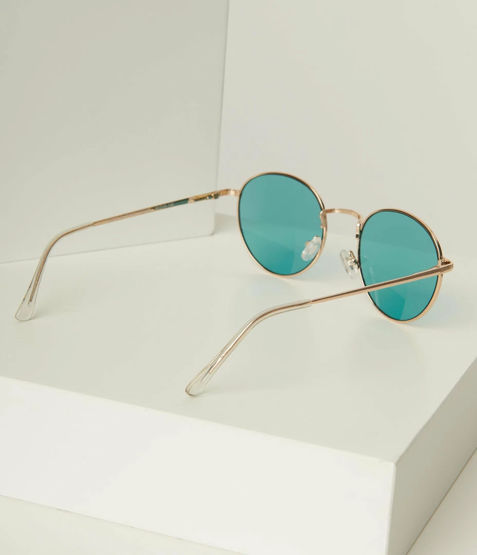 AJ Morgan Eyewear (B2B Wholesale) Swim Accessories Gold & Teal Round Sunglasses