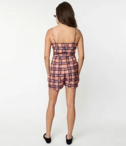 SHEEN Clothing Ltd Orange & Purple Plaid & Ghosts Romper Dresses