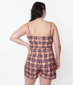 SHEEN Clothing Ltd Plus Size Orange & Purple Plaid & Ghosts Romper