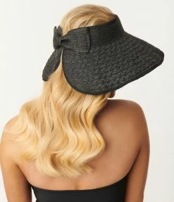 FAME Accessories Black Braided Straw Bow Visor