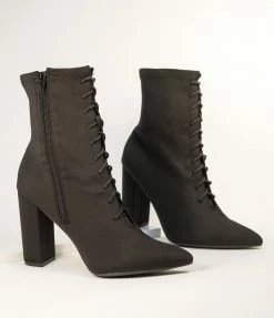 Joia Shoes Black Lace-Up Pointed Toe Booties