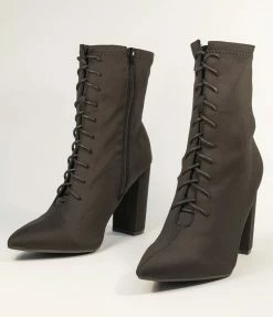 Joia Shoes Black Lace-Up Pointed Toe Booties