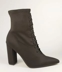 Joia Shoes Black Lace-Up Pointed Toe Booties
