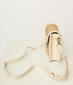 FAME Accessories Ivory & Brown Rattan Crossbody Purse 1960s