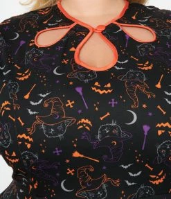 Lifestyle Group (UK) Ltd 1950s Plus Size Black & All Hallows Print Swing Dress